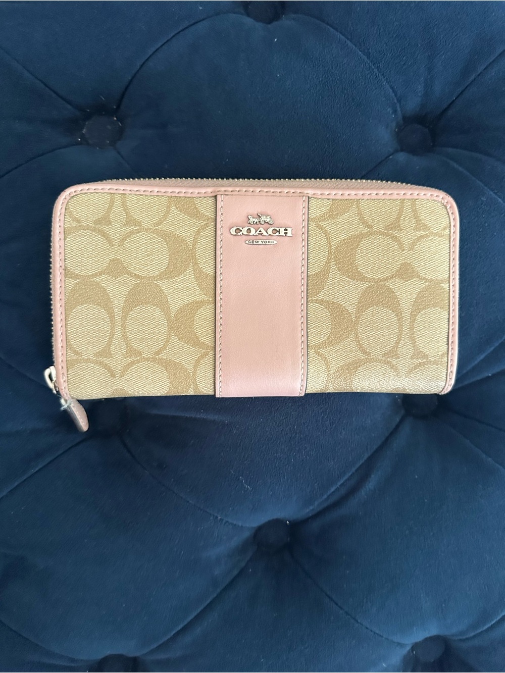 Coach Tan Signature Canvas Wallet with Pink Trim - Picture 10 of 10